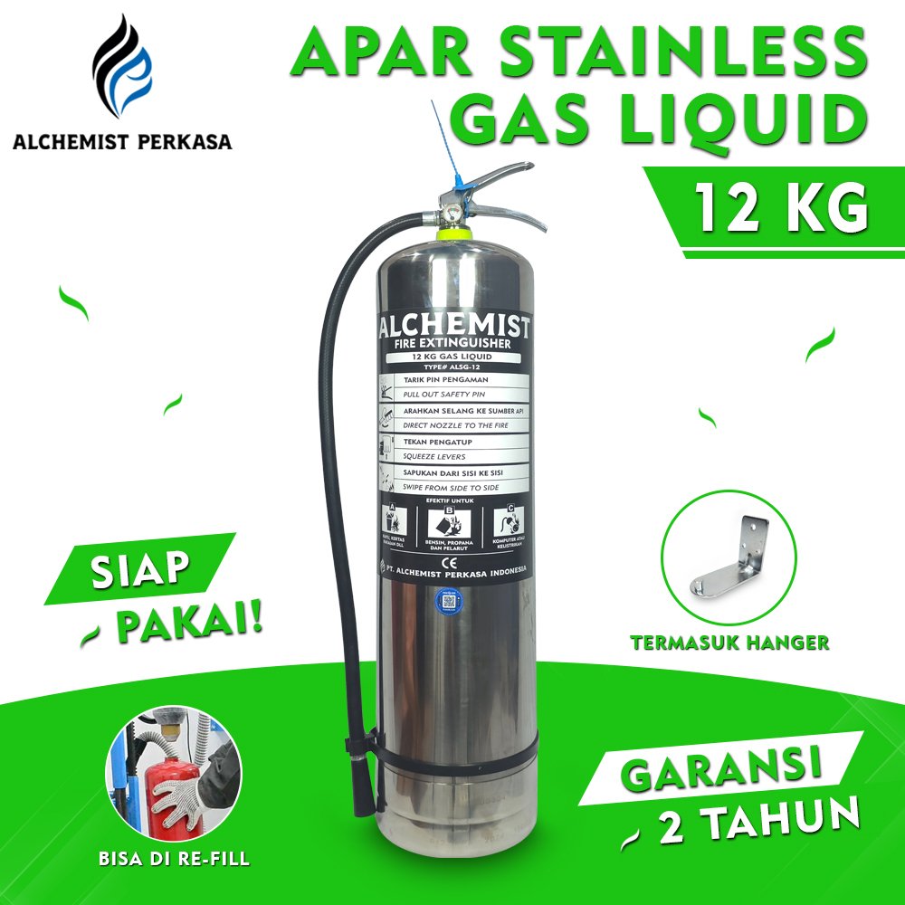 APAR Stainless 12 KG Isi Clean Agent Eco Liquid Gas - Full Set - Siap Pakai