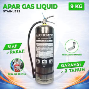 APAR Stainless 9 KG Isi Clean Agent Eco Liquid Gas - Full Set - Siap Pakai