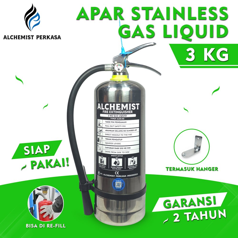 APAR Stainless 3 KG Isi Clean Agent Eco Liquid Gas - Full Set - Siap Pakai