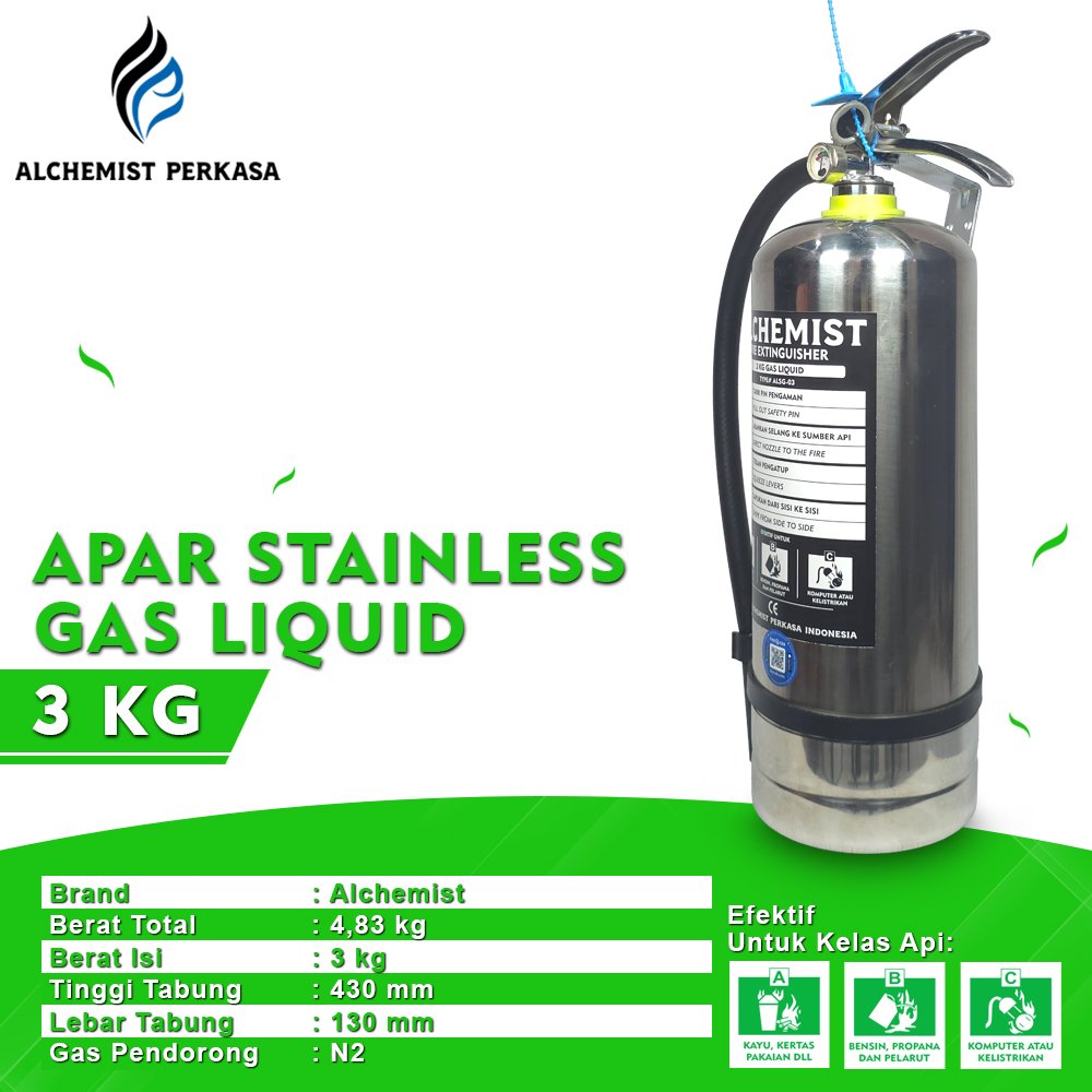 APAR Stainless 3 KG Isi Clean Agent Eco Liquid Gas - Full Set - Siap Pakai - Gambar 2