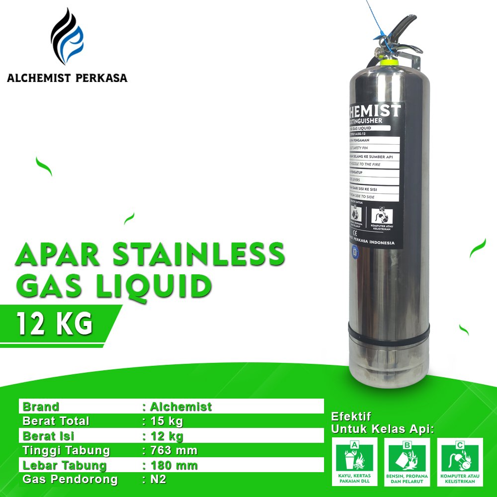 APAR Stainless 12 KG Isi Clean Agent Eco Liquid Gas - Full Set - Siap Pakai - Gambar 2