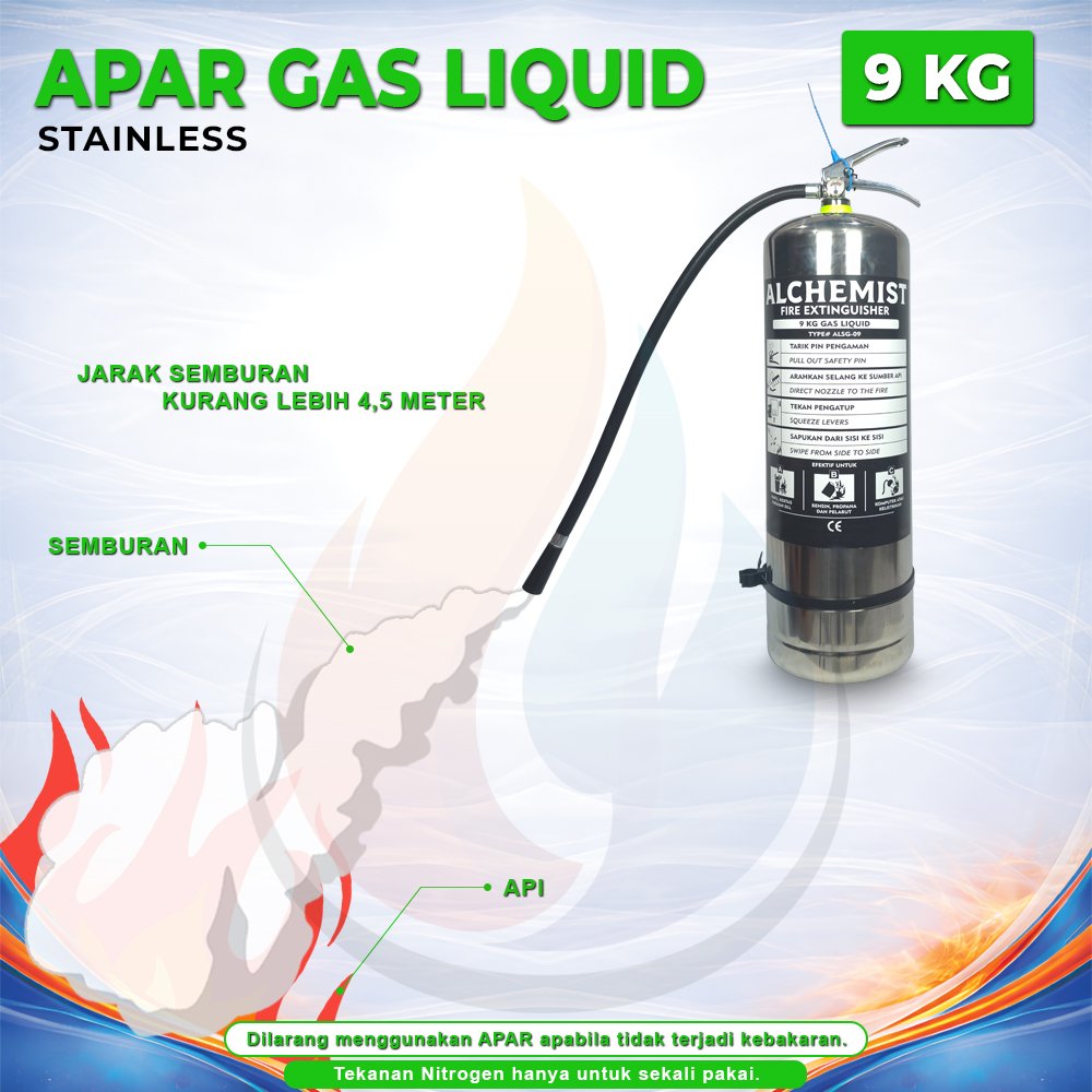 APAR Stainless 9 KG Isi Clean Agent Eco Liquid Gas - Full Set - Siap Pakai - Gambar 3