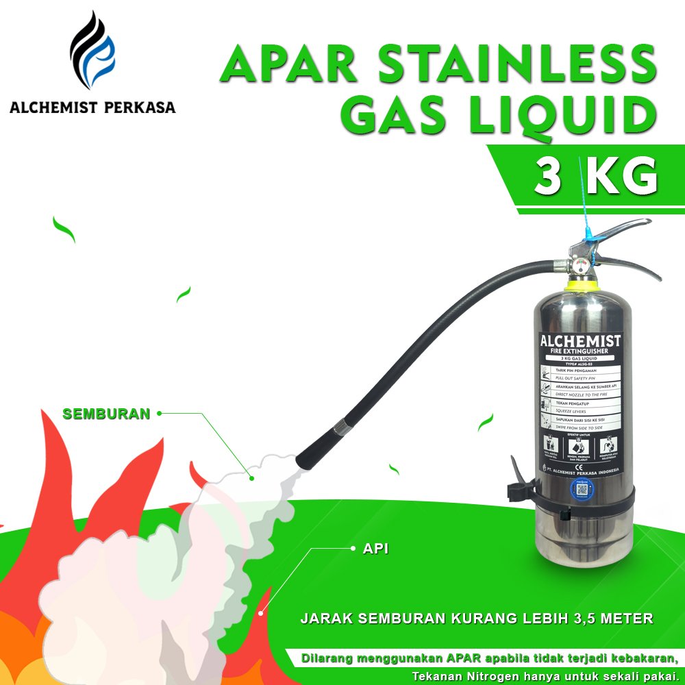 APAR Stainless 3 KG Isi Clean Agent Eco Liquid Gas - Full Set - Siap Pakai - Gambar 3