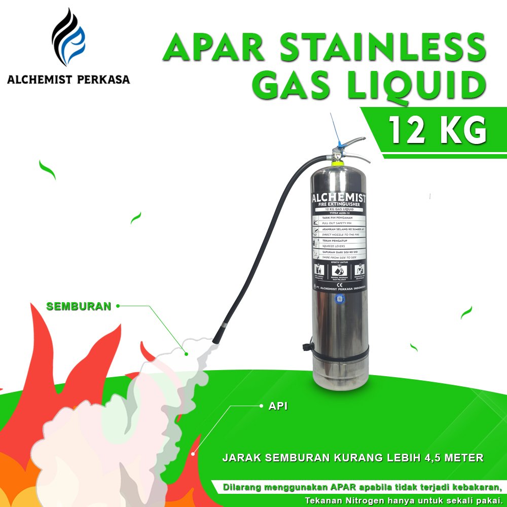 APAR Stainless 12 KG Isi Clean Agent Eco Liquid Gas - Full Set - Siap Pakai - Gambar 3