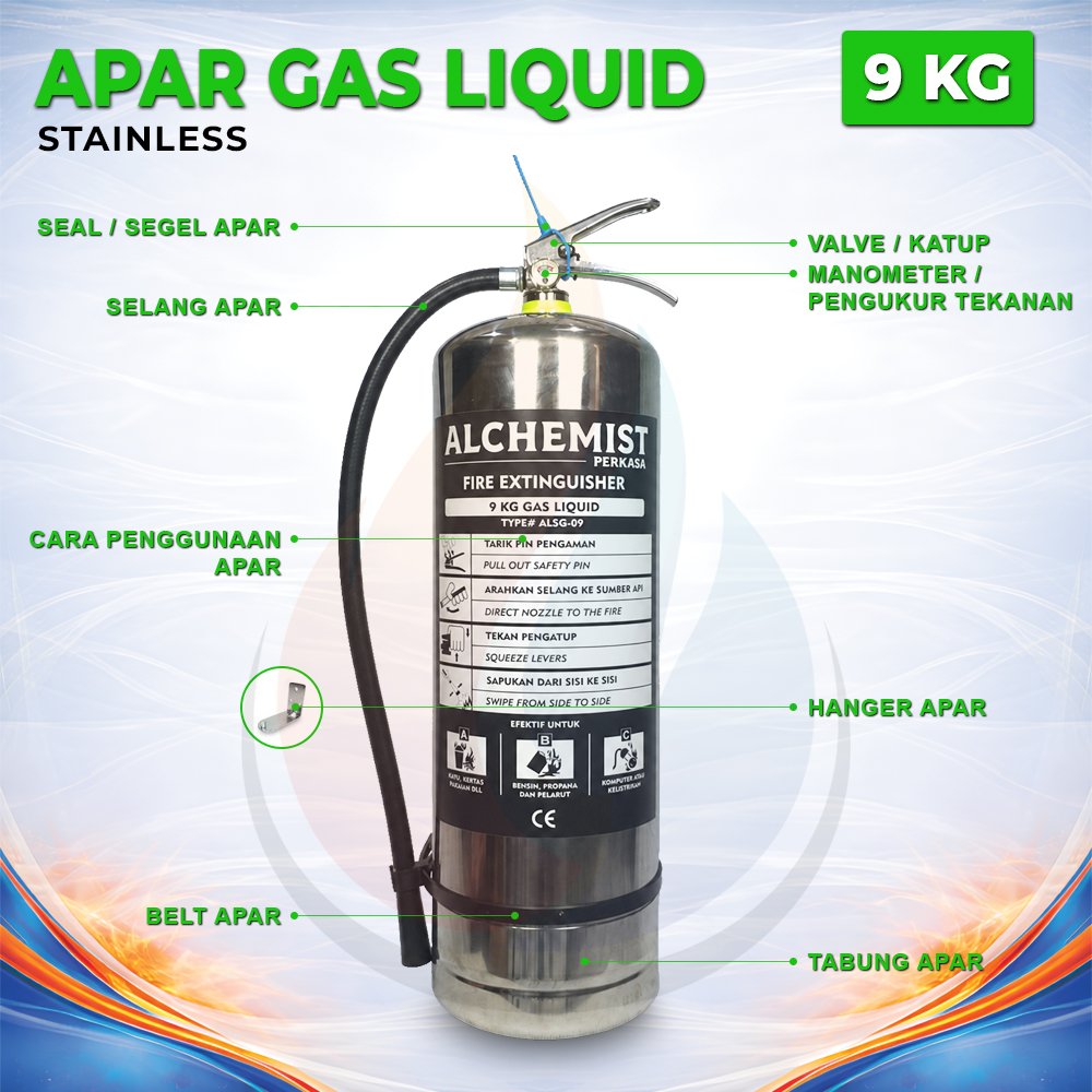 APAR Stainless 9 KG Isi Clean Agent Eco Liquid Gas - Full Set - Siap Pakai - Gambar 4