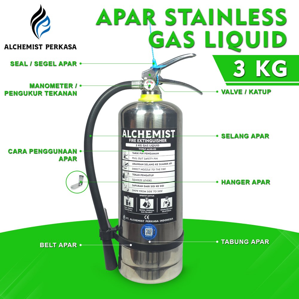 APAR Stainless 3 KG Isi Clean Agent Eco Liquid Gas - Full Set - Siap Pakai - Gambar 4