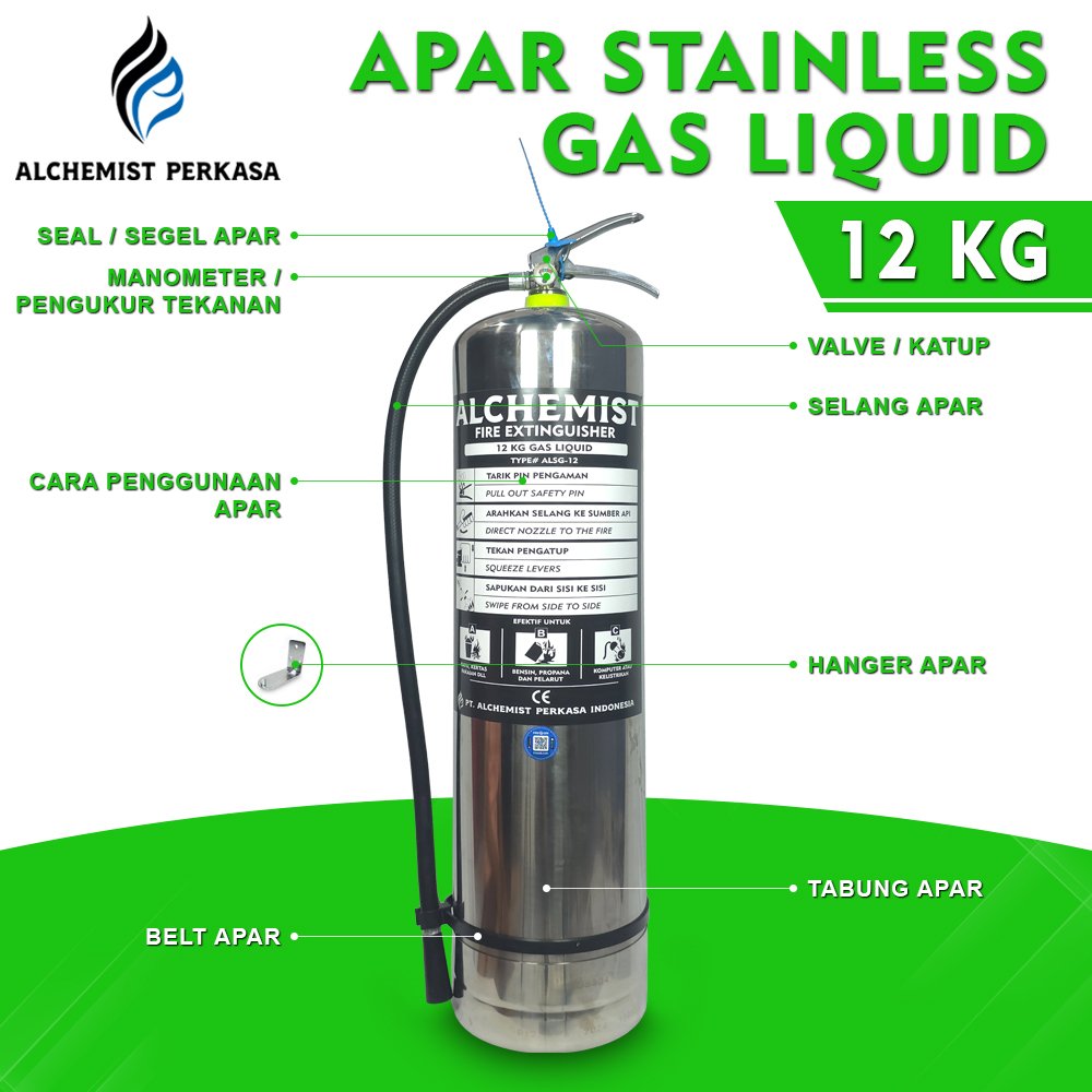 APAR Stainless 12 KG Isi Clean Agent Eco Liquid Gas - Full Set - Siap Pakai - Gambar 4